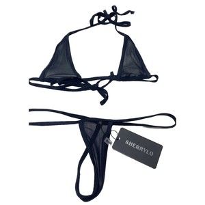 Sheer Black Bikini Free Size 2pc Swimwear Bikini VERY SHEER!